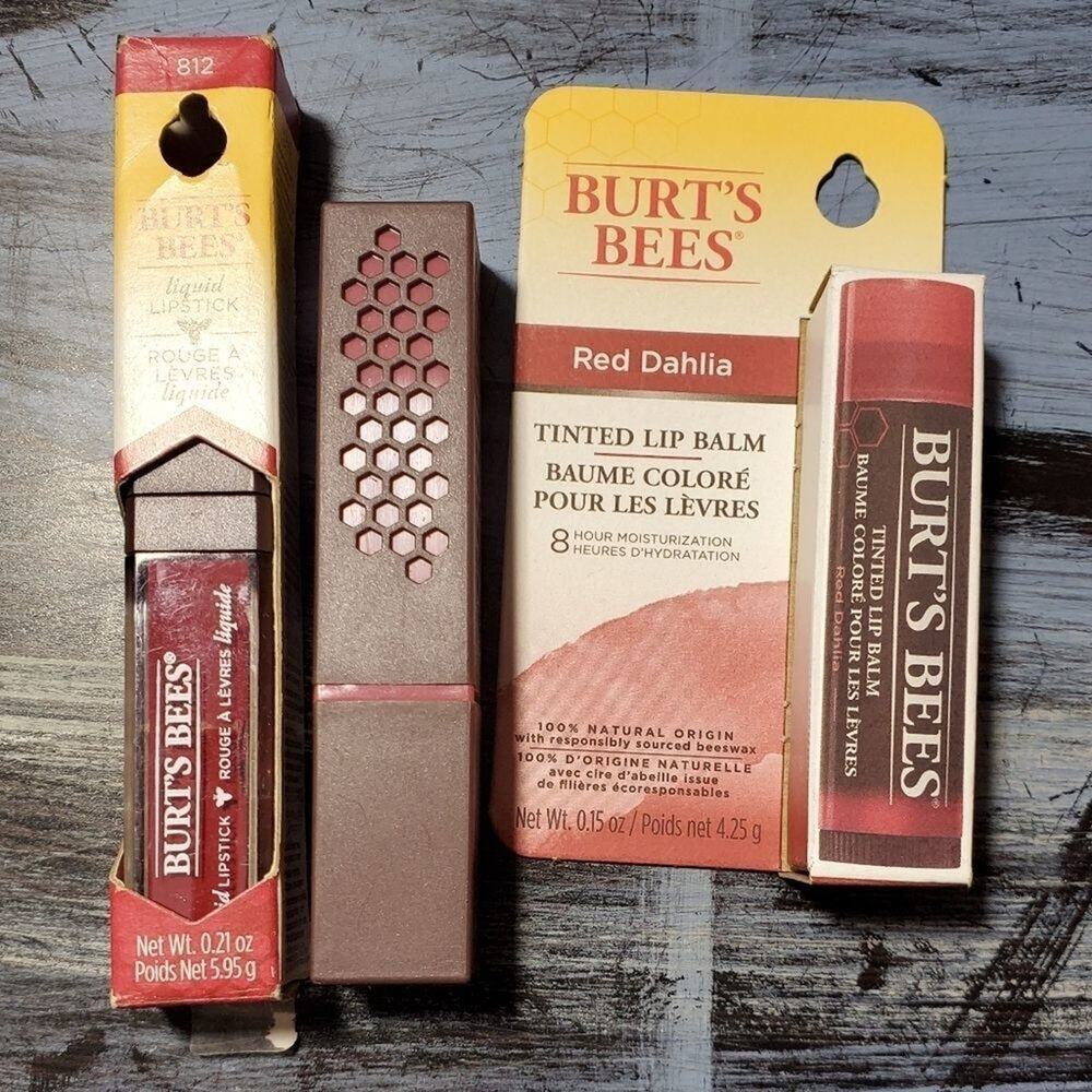 Burt's Bees Bundle of Burt's Bees Lipstick lip‎ balm red dahlia lily lake